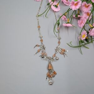 Beautiful Genuine Jasper Stone And Alpaca Silver Vintage Peruvian Necklace